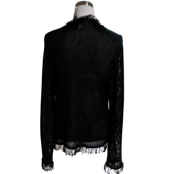 Chico's Size 2/ US L Womens Cardigan Open Weave One Button Fringe Bohemian Linen - Picture 8 of 11